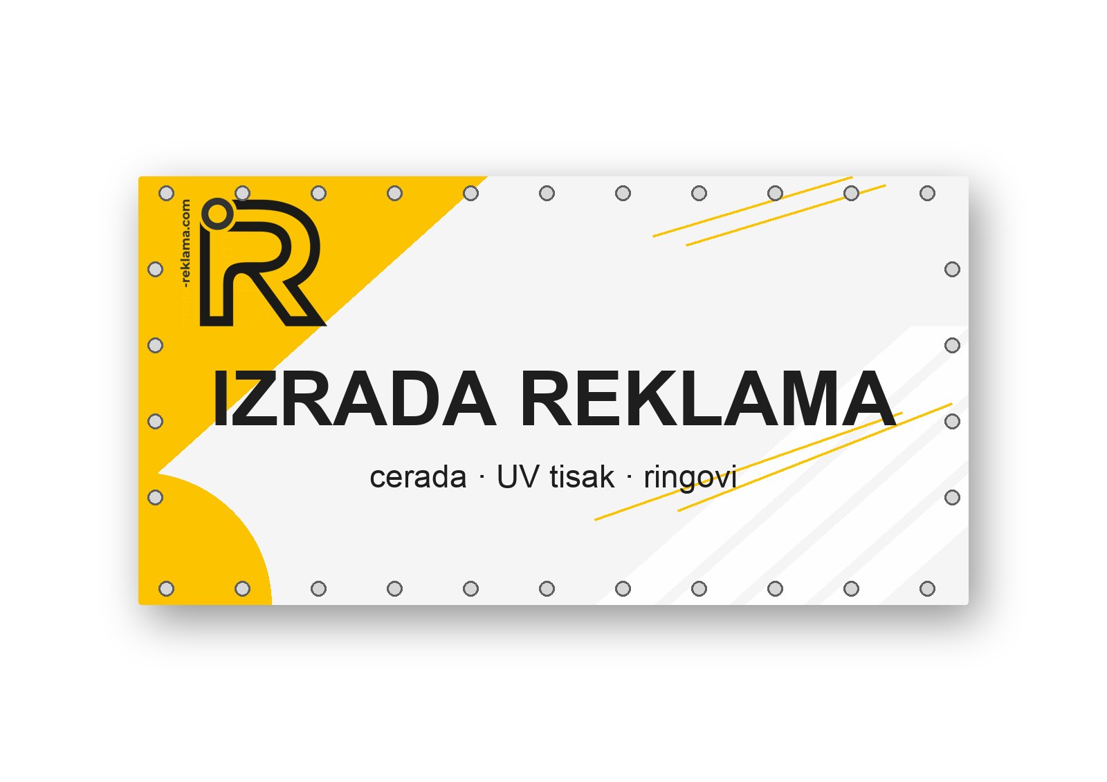 Cerada s tiskom i ringovima — primjer dizajna