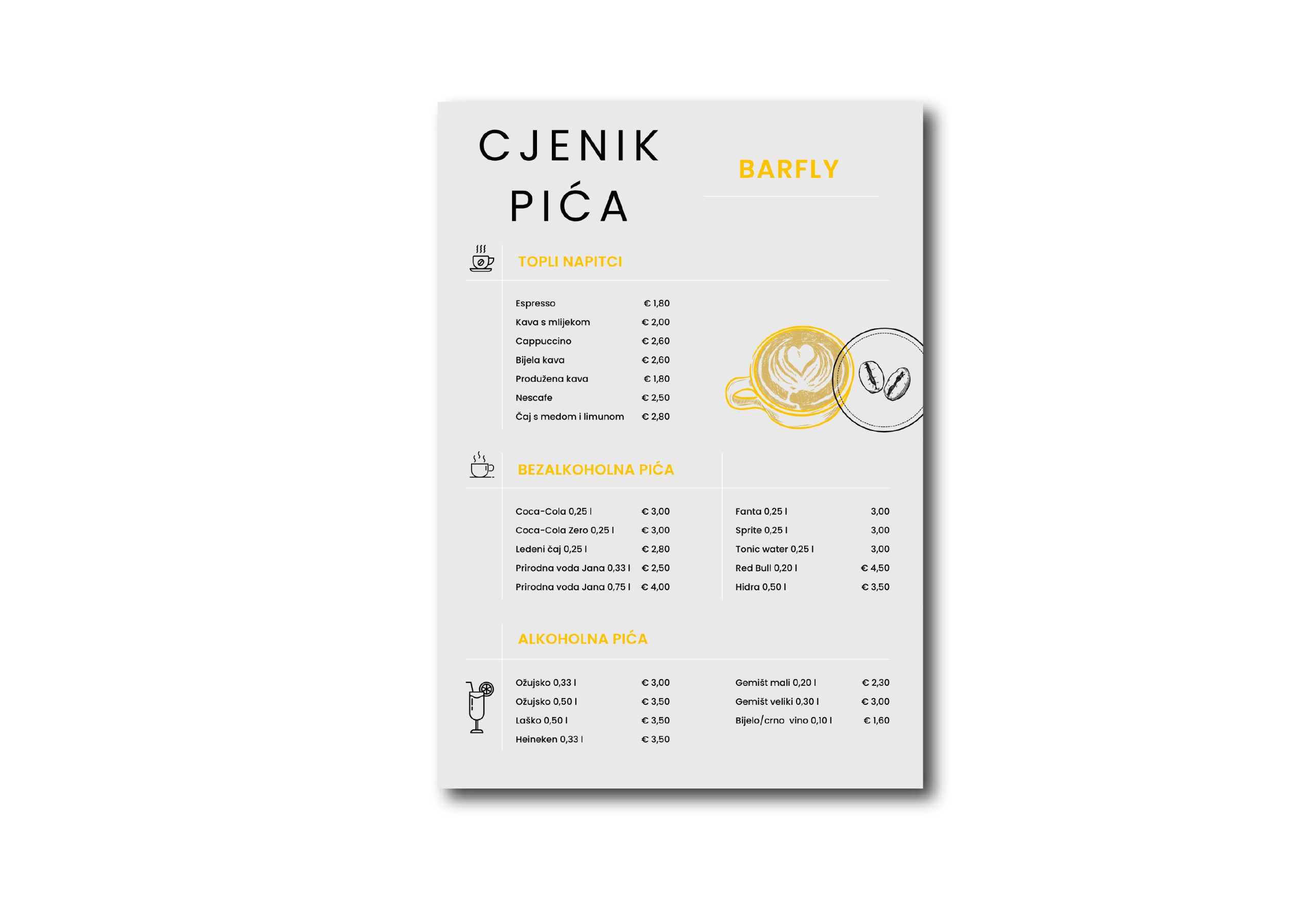 Cjenik i jelovnik za lokal — tisak cjenika Varaždin