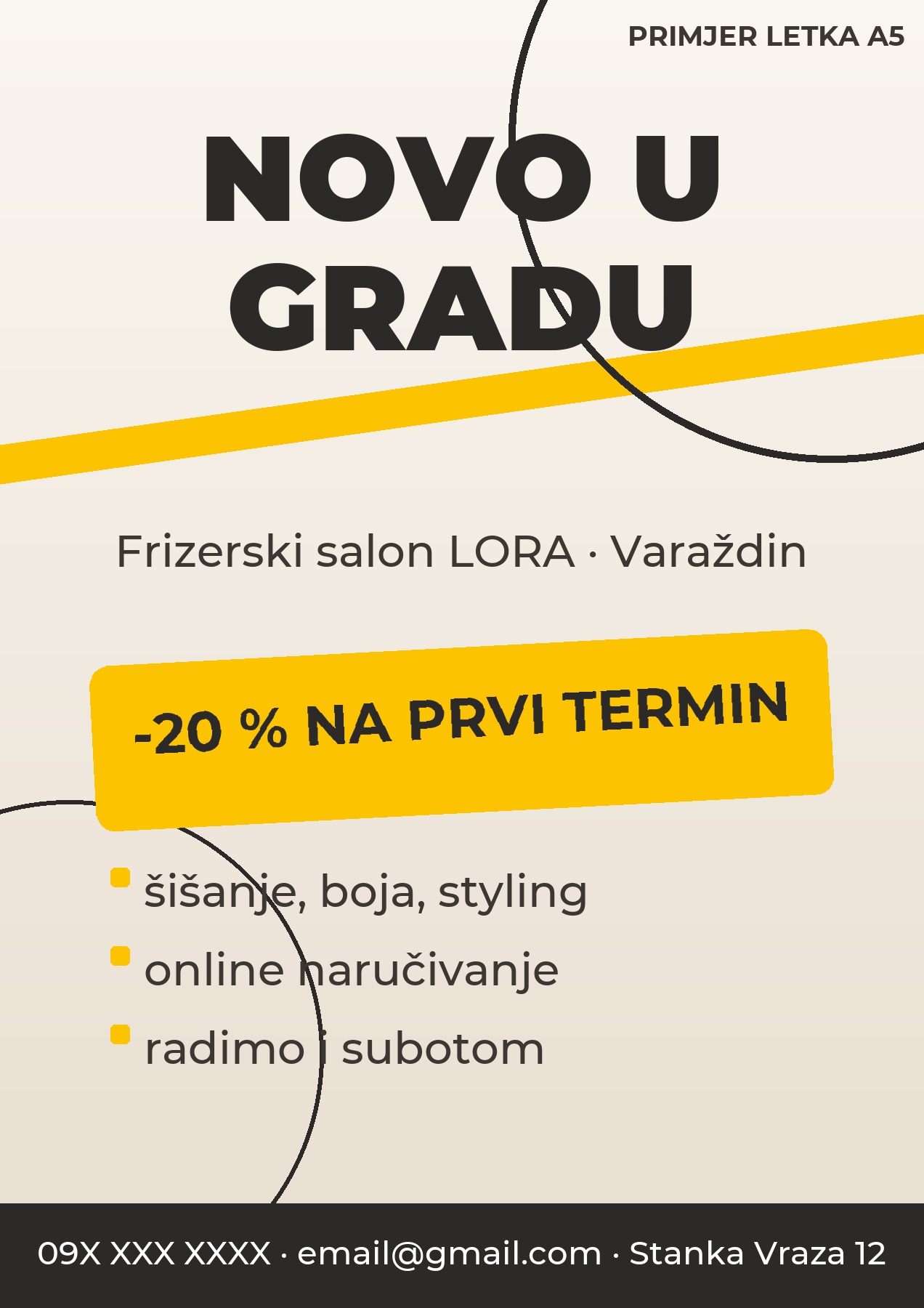 Standardni letak A5 Primjer letka A5 — usluge i saloni