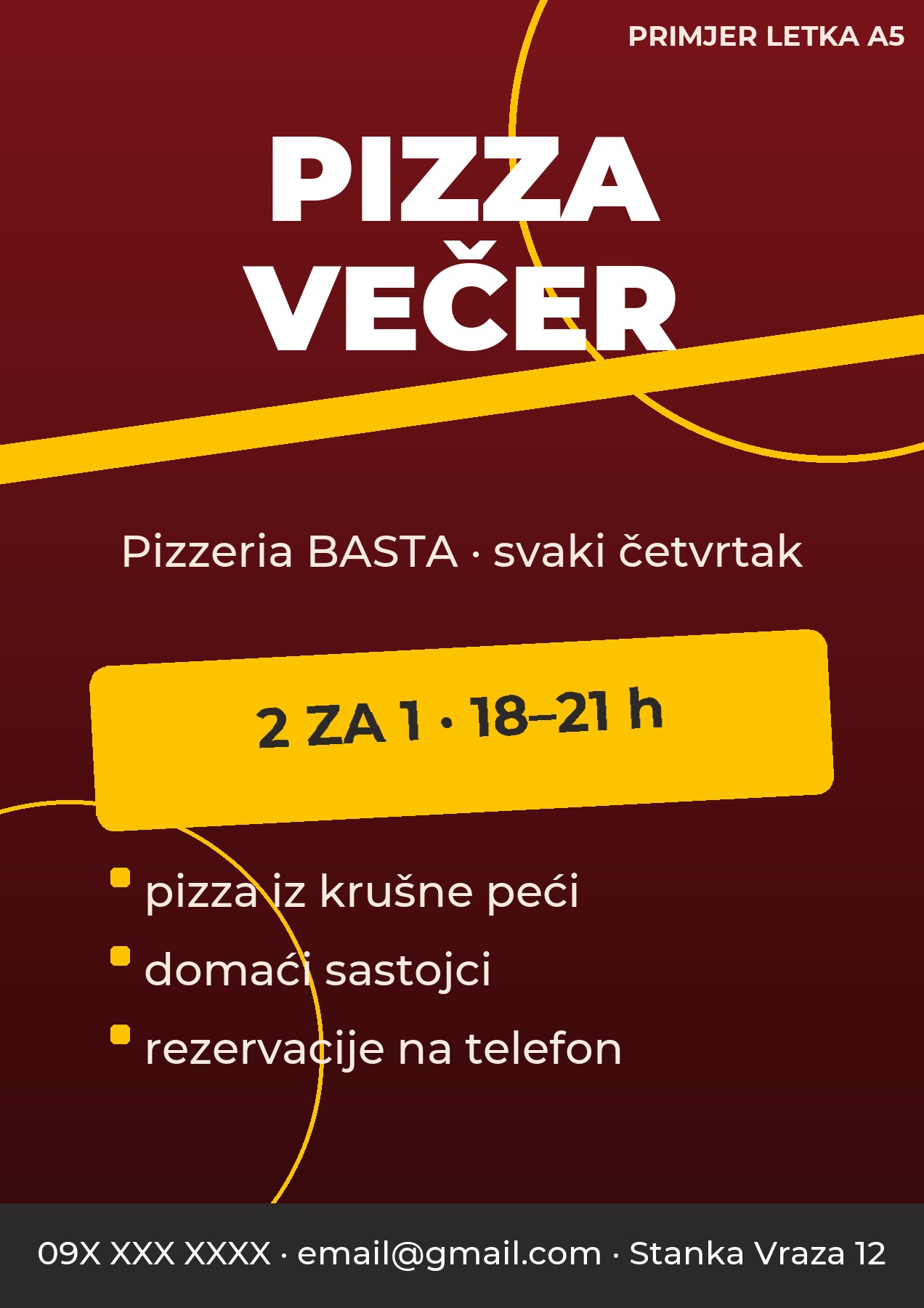 Standardni letak A5 Primjer letka A5 — gastro ponuda