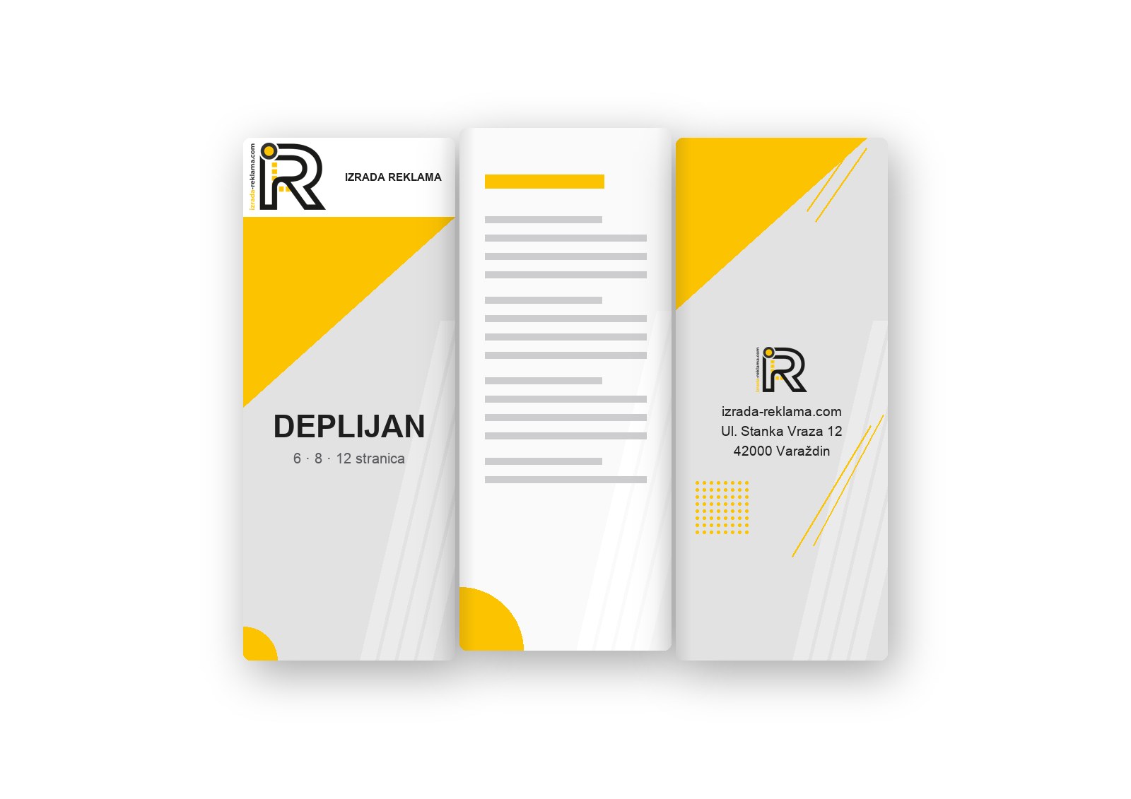 Deplijan — otvoreni trodijelni letak (harmonika) — primjer dizajna, ilustracija