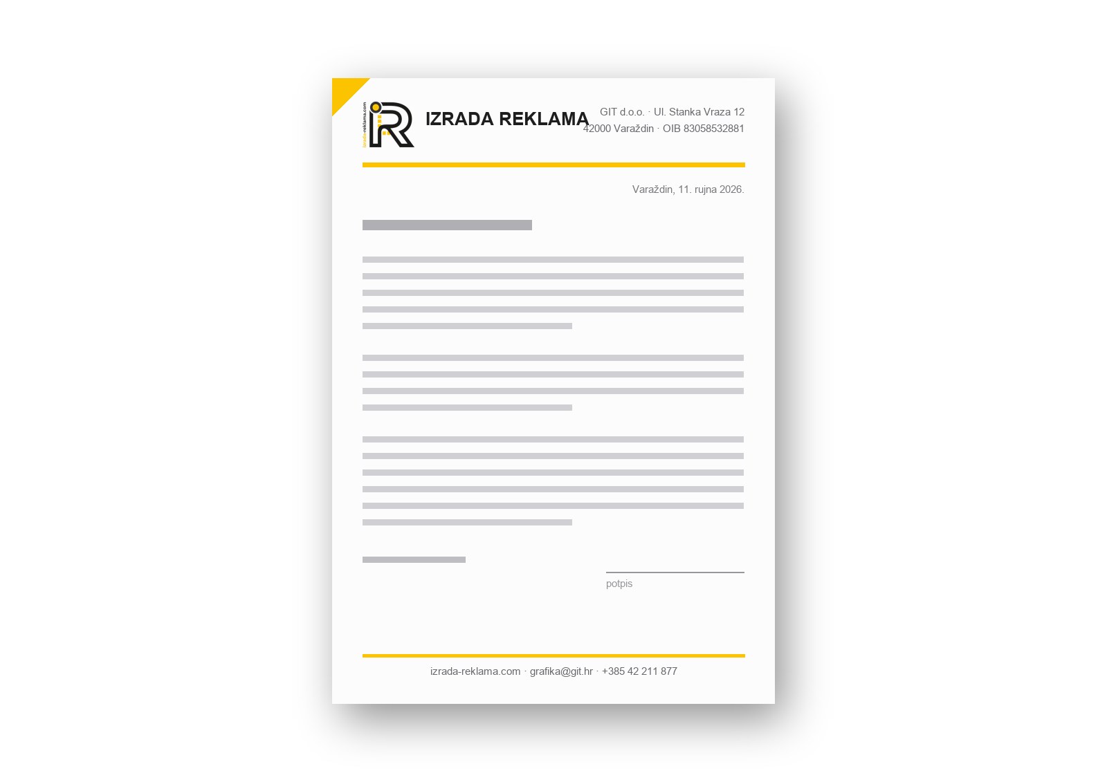 Memorandum A4 sa zaglavljem i podacima tvrtke — primjer dizajna, ilustracija